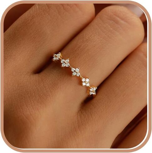 Lucky Leaf Ring for Women 925 Sterling Silver White Cz Flowers Ring قابلة للتكديس لابنة الذهب 14K الذهب مطلي بالورود. in Kuwait