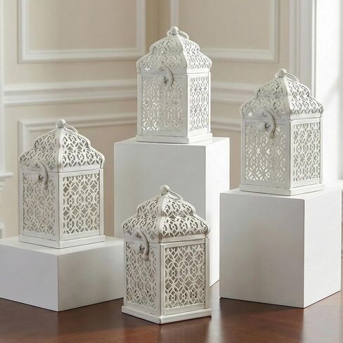 مصابيح فيلا الفوانيس المصغرة البرج الذهبي معبد مغربي مصباح مزخرف شموع زخارف لزخارف رمضان ، معلقة ، فناء في الهواء الطلق أو الشرفة ، ديكور المنزل الداخلي ، الذهب ، مجموعة من 4 in Kuwait