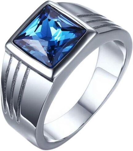 Stainless Steel Square Cut Blue Gemstone Black Onxy Wedding Statement Party Ring in Kuwait