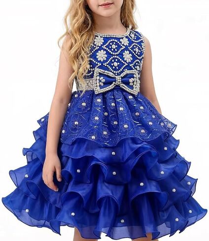 Handmade Beaded Rhinestone Girl Dress Birthday Formal Party Wedding Dresses Beauty Pageant Dress in Kuwait