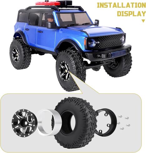 Aluminum 1.0 Beadlock Wheels and Tires for Axial SCX24 Deadbolt C10 Jeep Wrangler Bronco Gladiator 1/24 RC Crawler Car Upgrades (4-Pack) in Kuwait