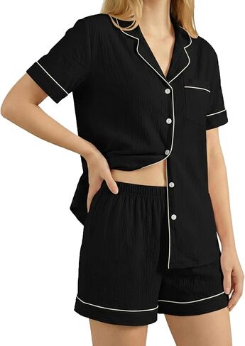Women Pajamas Set Cotton Short Sleeve Sleepwear Sets 2 Pcs Pjs Loungewear in Kuwait