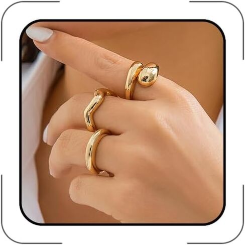 حلقات inenimartj الذهب مكتنزة مجموعة للنساء chunky route قبة حلقة مجموعة لذيذ التراص التراص عبارة in Kuwait