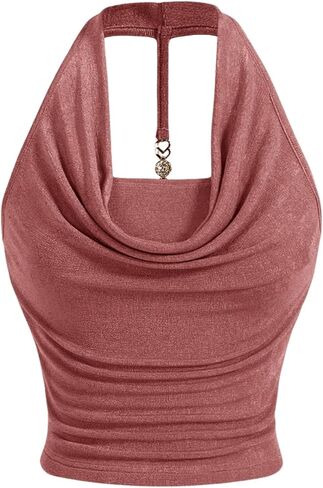 Milumia نساء Ruched Halter y2k محصول القمصان عارية الذراعين قرني القمصان بلا أكمام in Kuwait