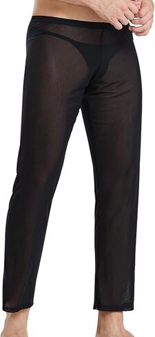 Mens Mesh See Through Pants Sexy Pajamas Bottoms Sheer Lounge Pants Summer Cool in Saudi Arabia