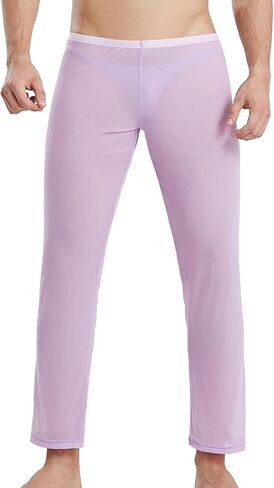 Mens Mesh See Through Pants Sexy Pajamas Bottoms Sheer Lounge Pants Summer Cool in Saudi Arabia