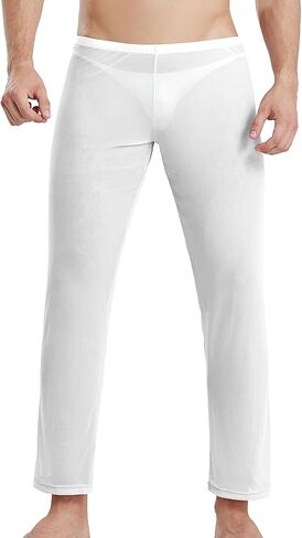 Mens Mesh See Through Pants Sexy Pajamas Bottoms Sheer Lounge Pants Summer Cool in Saudi Arabia