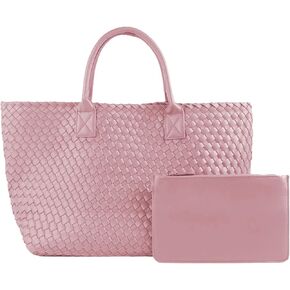 Woven Tote Bag Large Vegan Leather Bucket Bag, Fashion Handwoven Shopper Bags for Women in Saudi Arabia