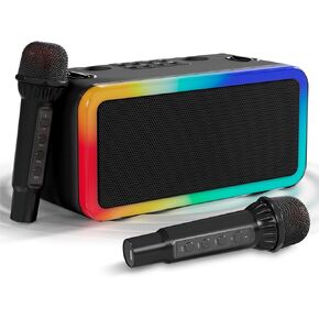 Karaoke Microphone Machine Kids Adults, Karaoke Machine Bluetooth Sound Effects, Bluetooth Wireless Speakers Karaoke Machine LED Light TF Card/USB Portable Home Party Outdoor/Indoor, Black in Saudi Arabia