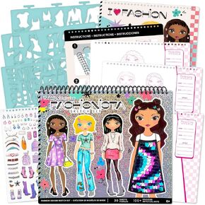 Fashion Angels Fashion Design Sketch Portfolio - Sketch Book for Beginners, Sketch Pad with Stencils and Stickers for Kids 6 and Up, Brown(Covers May Vary) in Kuwait