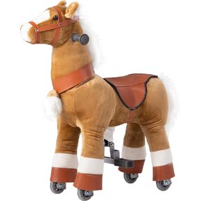 ألعاب ركوب الخيل، ألعاب ركوب الخيل للأطفال، ألعاب ركوب الخيل لعمر 3-5 سنوات، ألعاب حيوانات قطيفة فاخرة، حصان يمشي بعجلات (بني، 29.92 بوصة طول × 9.84 بوصة عرض × 31.12 بوصة ارتفاع) in Kuwait