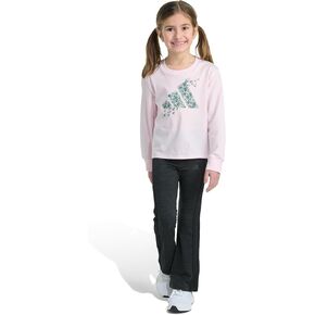 adidas Girls' 2-Piece Long Sleeve Graphic Tee & Flare Pant Set, Oatmeal Heather Pink, 2T in Saudi Arabia