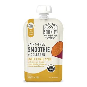 Serenity Kids 6+ Months Dairy-Free Smoothie Baby Food | USDA Organic | Grass Fed Collagen Protein | 3.5 Ounce BPA-Free Pouch | Sweet Potato Spice | 1 Count in Kuwait