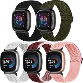 Compatible with Fitbit Versa 4/Versa 3/Fitbit Sense 2/Sense Band Women Men, 5 Pack Elastic Nylon Soft Adjustable Stretchy Solo Loop Replacement Strap for Fitbit Versa 4/Versa 3/Sense 2/Sense in Kuwait
