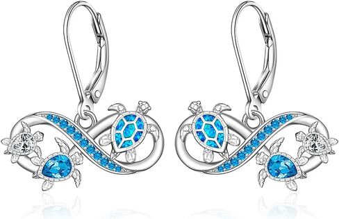 Turtle Earrings for Women Sterling Silver Infinity Blue Opal Sea Turtle Earrings Dangle Drop Tortoise Ocean Wave Jewelry Gifts for Turtles Lovers in Saudi Arabia