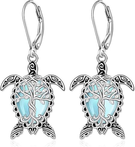 Turtle Earrings for Women Sterling Silver Infinity Blue Opal Sea Turtle Earrings Dangle Drop Tortoise Ocean Wave Jewelry Gifts for Turtles Lovers in Saudi Arabia