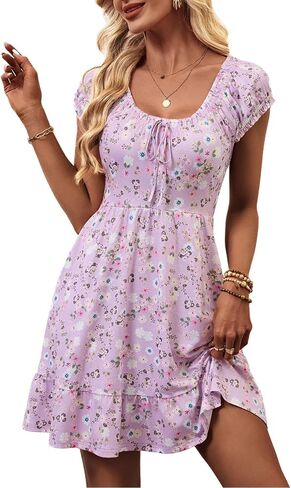 HUHOT Teen Petite Women Floral Short Summer Mini Dresses with Pockets Cute Milkmaid Sundress in Kuwait