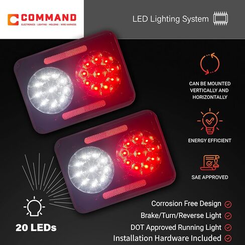 Command Electronics 12V LED Surface Mount Double Tail Light – OEM RV, Truck, & Trailer Utility Light – Sealed Polycarbonate Lens – CSA Certified for the US and Canada – 2-Pack in Kuwait