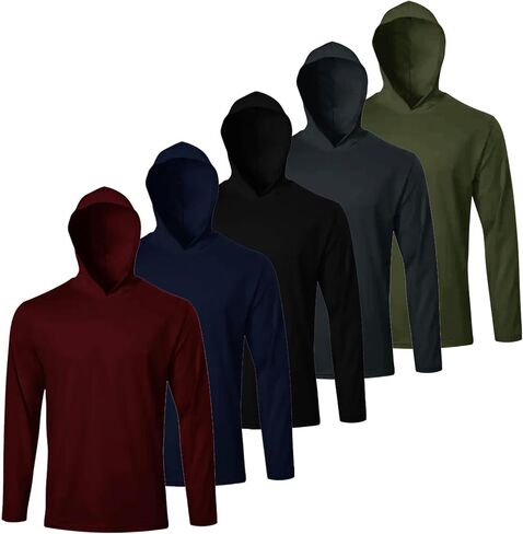 TanBridge Men's Quick Dry T-Shirts Long Sleeve Gym Hoodie Shirts for Men Sun Protection Shirt 5 Pack in Kuwait