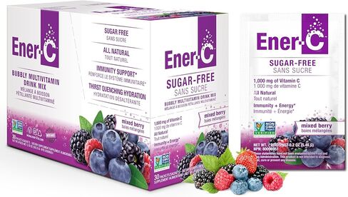 Ener-C Sugar Free Multivitamin Drink Mix - Vitamin Powder for Water, Electrolytes Powder No Sugar, Hydration Boost Packets, Zero Sugar, Vitamin C & B12 Supplement Liquid Mix - Mixed Berry, 60 Count in Kuwait