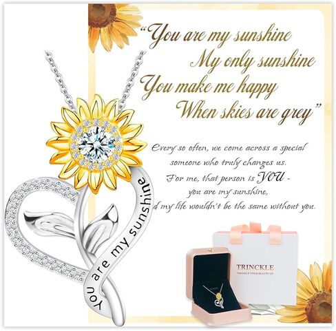 You Are My Sunshine Necklace, Sterling Silver Sunflower Necklaces for Women Anniversary Present for Wife as Sunflower Jewelry Birthday Gifts, Moissanite Heart Pendant for Her in Kuwait