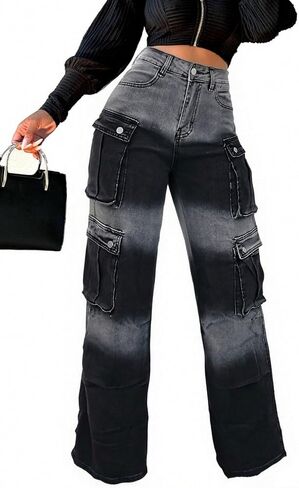 Vaceky Stretch Baggy Jeans Women High Waist Straight Leg Y2K Denim Cargo Pants in Saudi Arabia