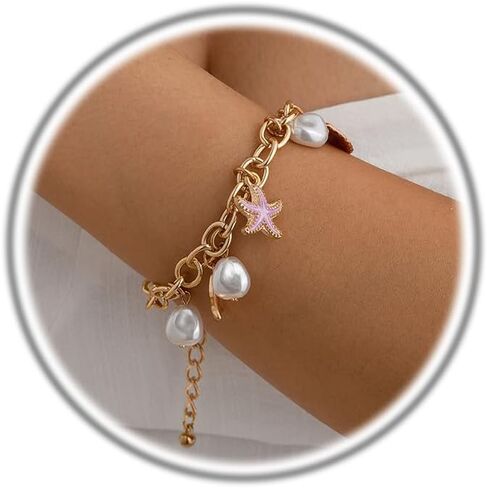 Dainty Gold Bracelets for Women Boho Starfish Sea shell Bracelet Punk Cowgirl Boot Horse Bracelet Handmade Adjustable Charm Jewelry in Kuwait