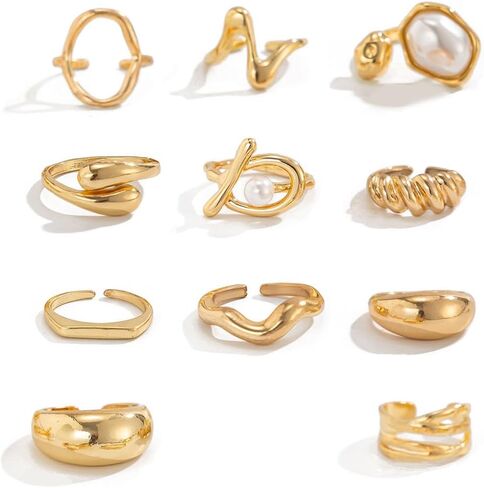 Gold Knuckle Rings for Women Trendy, Vintage Stackable Rings 14k Gold Plated Rings Sets Dainty Joint Finger Midi Ring Cute Rings Pack Festival Jewelry Gift in Kuwait