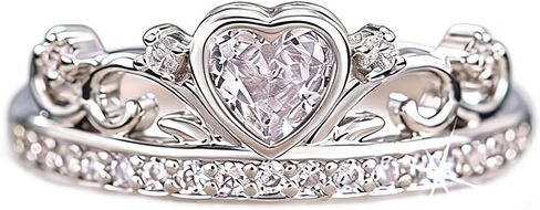 Princess Queen Crown Ring 925 Sterling Silver Shiny Eternity Heart-Shaped Cubic Zirconia Crystal Diamond Promise Ring Zircon Jewelry for Women (Size 6) in Saudi Arabia