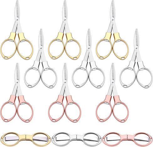 8Pcs Folding Scissor Mini Stainless Steel Scissors Anti Rust Portable Keychain Scissors Foldable Travel Scissors Small Glasses Shaped Compact Shear Telescopic Cutter for Travel School Office in Saudi Arabia