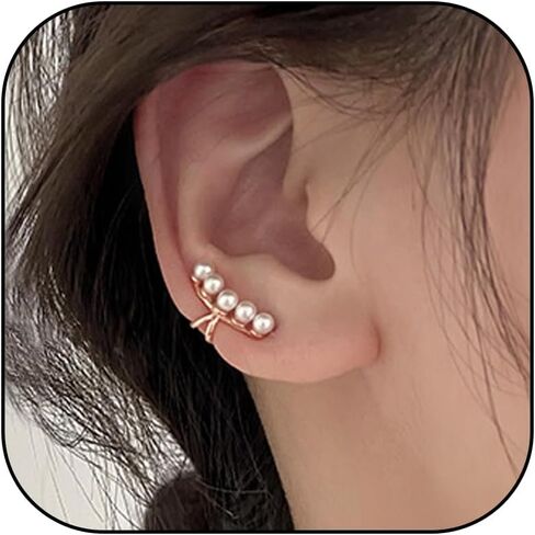 Pearl Ear Cuffs Earrings for Women Non Piercing Cartilage Cuff Wrap Clip on Earrings Pearl Tassel Chain Earrings Jewelry Gift for Women in Saudi Arabia