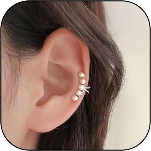 Pearl Ear Cuffs Earrings for Women Non Piercing Cartilage Cuff Wrap Clip on Earrings Pearl Tassel Chain Earrings Jewelry Gift for Women in Saudi Arabia