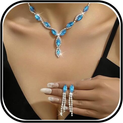 Bridal Wedding Jewelry Sets for Brides Bridesmaid Formal Rhinestone Necklace and Earrings Set Costume Jewelry for Women Prom Jewelry Set Accessories for Wedding Day in Saudi Arabia