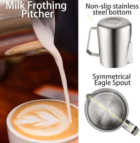 Milk Frothing Pitcher, Stainless Steel Milk Frother Cup,20 OZ/600ML Black Milk Frother Pitcher Barista Tools, Espresso Machine, Milk Frother in Kuwait