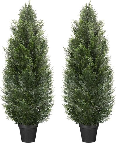 Artificial Cedar Topiary Trees, UV Protection for Longer Life 4ft Outdoor Shrub Potted Plant, Faux Cedar Tree Pine Tree in Nursery Planter,Indoor Outdoor Front Porch Décor 2Pcs in Saudi Arabia