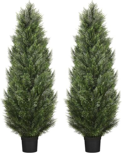 Artificial Cedar Topiary Trees, UV Protection for Longer Life 4ft Outdoor Shrub Potted Plant, Faux Cedar Tree Pine Tree in Nursery Planter,Indoor Outdoor Front Porch Décor 2Pcs in Saudi Arabia