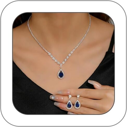Cubic Zirconia Jewelry Set Sparkling Rhinestone Waterdrop Pendant Necklace Dangle Earrings Aesthetic Jewelry Set for Women Bridal Bridesmaid in Saudi Arabia