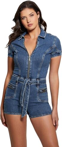GUESS Womens Eco Short Sleeve Deana Denim Romper in Saudi Arabia