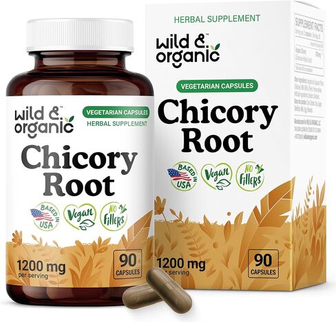 Wild & Organic Chicory Root Capsules - 1200 mg of Chicory Root Powder per Serving - Digestive & Gut Support - Prebiotic Inulin Supplement - Non-GMO, Vegan Inulin Capsules - 60 Count in Saudi Arabia