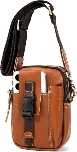 LANNSYNE Full Grain Leather Mini Shoulder Bag, Waist Belt Bag for Men and Women, Pack Cigarette Phone Case Casual Small Messenger in Kuwait
