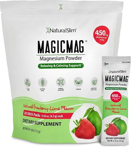 NaturalSlim MagicMag Magnesium Packets 30 Stick Pack Magnesium Citrate Powder – Stress, Constipation, Muscle, Heart Health, and Sleep Support | Natural Strawberry & Lime Flavored Magnesium Supplement in Kuwait