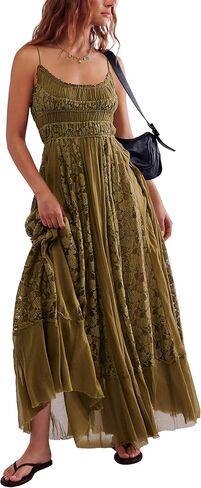 Gacaky Summer Dress for Women Casual Lace Floral Embroidered Bohemian Maxi Dress Flowy A Line Beach Long Dress in Saudi Arabia
