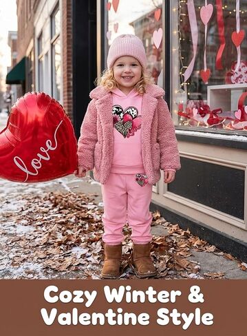 Toddler Girls Heart Hoodie Outfit - Kids Cow Leopard Print Sweatshirt Sunflower Sweatpant Spring Pink Sweatsuit Set in Kuwait