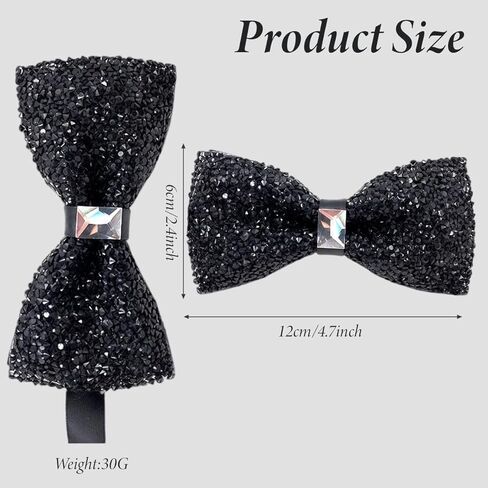 Men Sparkle Rhinestone Bow Tie Adjustable Pre Tied Bowtie Banquet Bowties Jewel Bow Tie for Wedding Party (Black) in Saudi Arabia