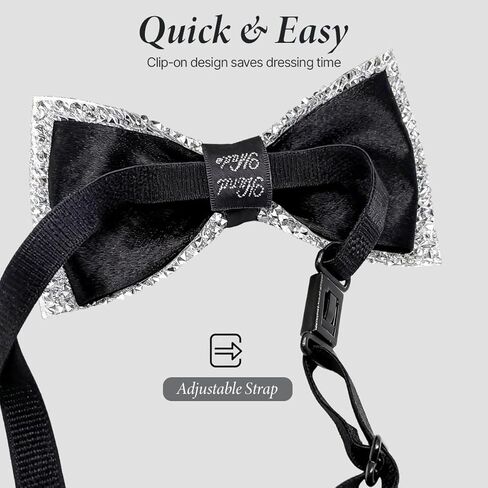 Men Sparkle Rhinestone Bow Tie Adjustable Pre Tied Bowtie Banquet Bowties Jewel Bow Tie for Wedding Party (Black) in Saudi Arabia