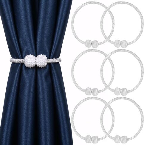 6 Pcs Magnetic Curtain Tiebacks with Pearl Decoration, Convenient Grey Drape Holdbacks for Easy Window，Best for Home and Office Decor in Kuwait