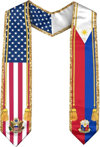 CHIARA CONTI11 Philippines American Flag Graduation Sash 2025, Filipinos Graduation Stole, Class of 2025 in Kuwait