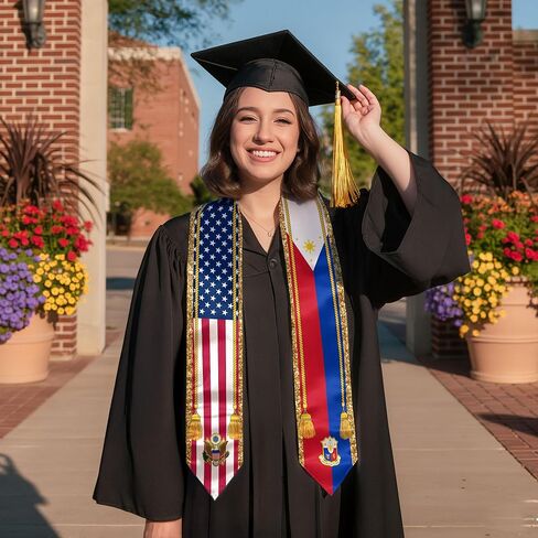 CHIARA CONTI11 Philippines American Flag Graduation Sash 2025, Filipinos Graduation Stole, Class of 2025 in Kuwait