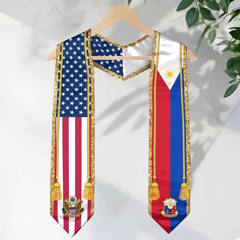 CHIARA CONTI11 Philippines American Flag Graduation Sash 2025, Filipinos Graduation Stole, Class of 2025 in Kuwait