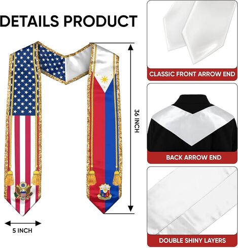 CHIARA CONTI11 Philippines American Flag Graduation Sash 2025, Filipinos Graduation Stole, Class of 2025 in Kuwait